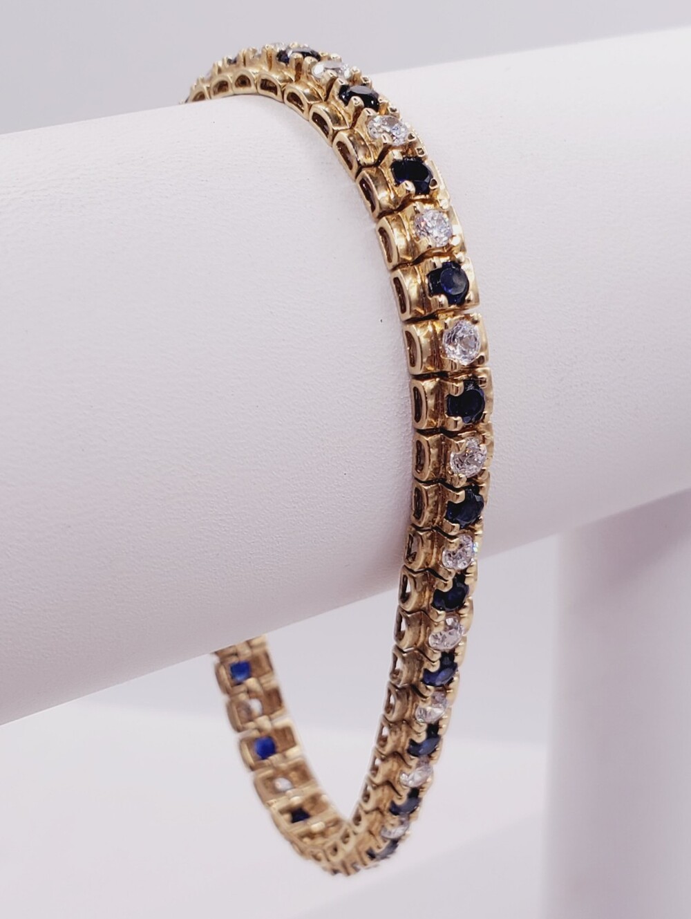 Classic Yellow Gold - 925 Sterling Silver Blue Sapphire Tennis Bracelet